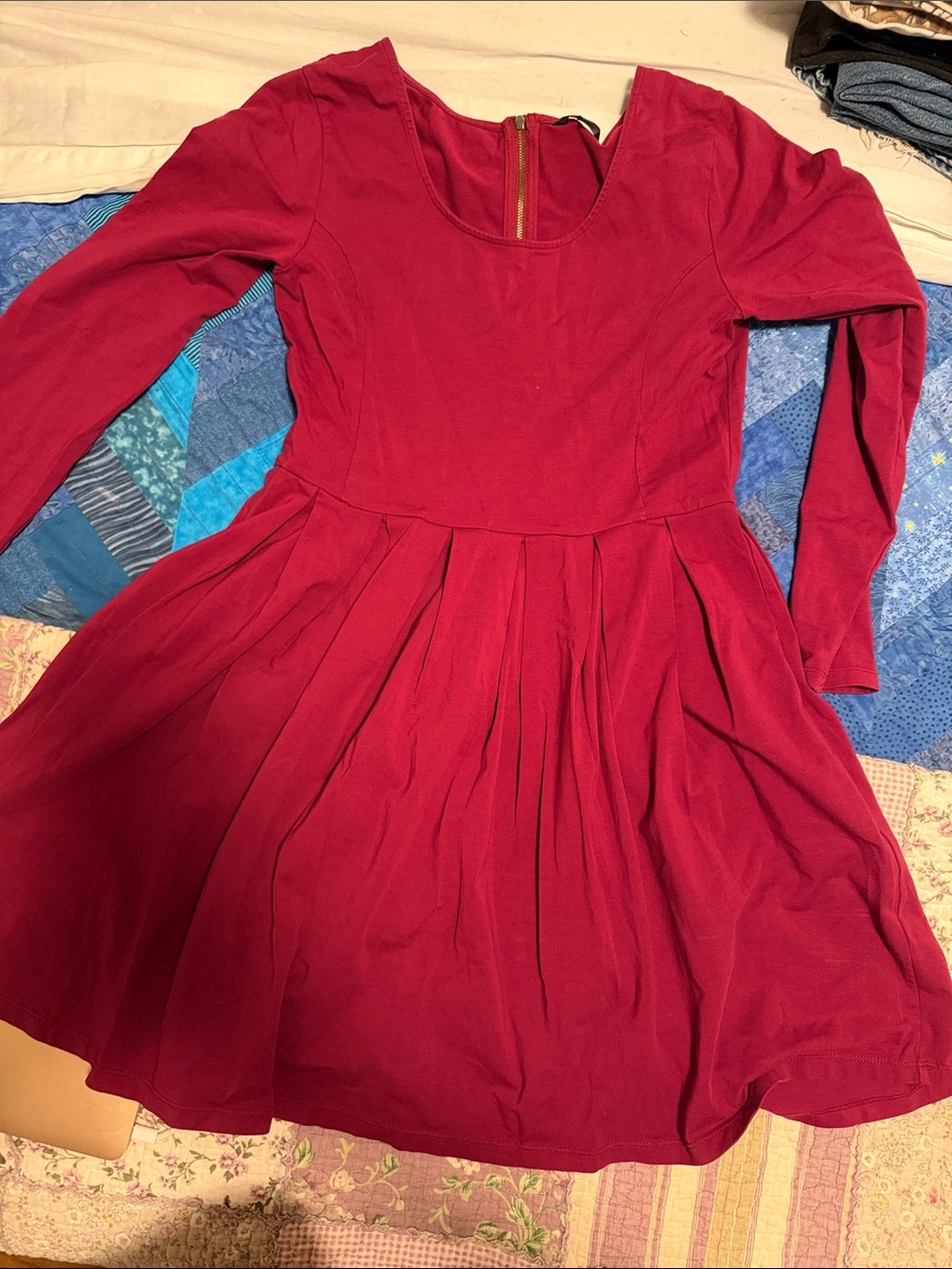 Aritzia Talula Wine-Red Pleated Long Sleeve Midi Dress